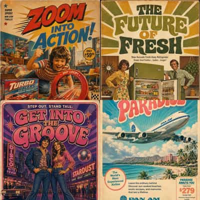 Cinematic Vintage Advertisement Posters: 1960s/70s Era