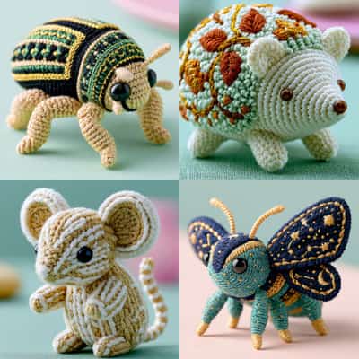 Embroidered animal macro creatures