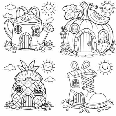 Cute Magical Tiny Fairy Houses Coloring