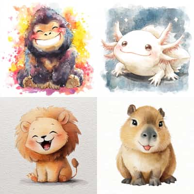 Cute Childrens Watercolor Illustration Animals