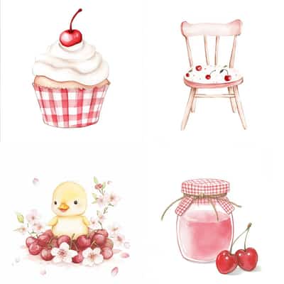 Cherry Nursery Watercolor Clipart